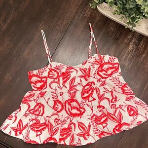 Floral Red and White Women's Top